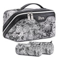 BOYATU Travel Makeup Bag for Women: Large Capacity Make up Bag with Compartments - Vegan Leather Cosmetic Bag set of 3 - Waterproof Toiletry Bag with Handle & Divider(E-2-Black)