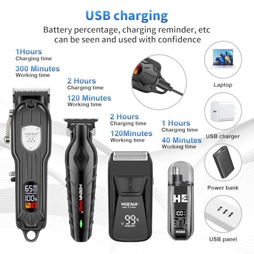 HIENA PRO Professional Cordless Hair Clipper for Men, Electric Foil Shavers and Beard Trimmers, Ear, Nose Hair Trimmer Set, Rechargeable Barber Kit and Hair Cutting Set, Facial Grooming Kit
