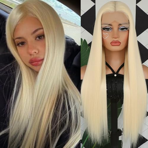 Blonde Lace Front Wig Long Straight Synthetic Hair for Daily & Cosplay - Aubree 613