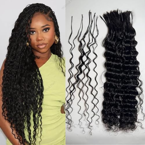 Pre Divided Human Hair Bundles for Boho Braids Deep Wave 20 Inch / 160 Roots 50g