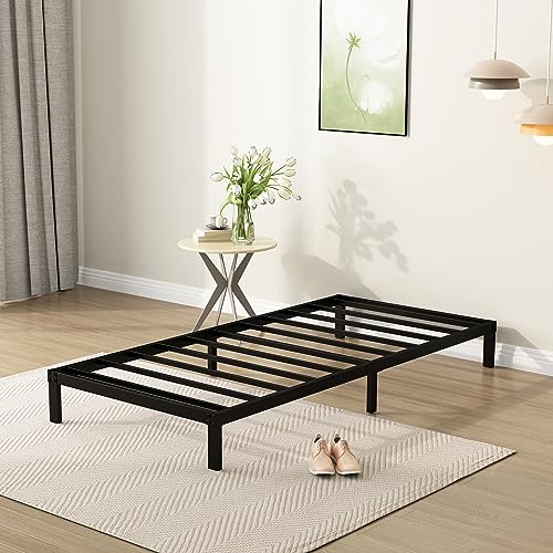 DiaOutro Narrow Twin Bed Frame 9 Inch Low Profile Metal Platform Bed - Black, 30x75