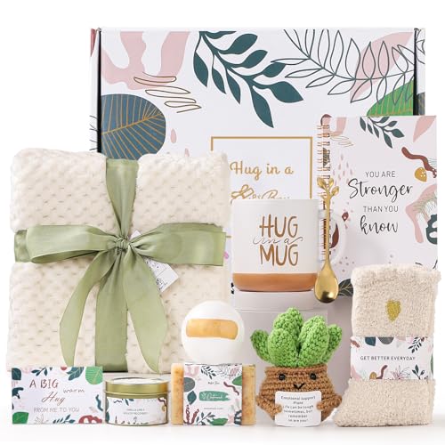Get Well Soon Gift Basket for Women - Self Care & Relaxation Set with Blanket Candle Socks