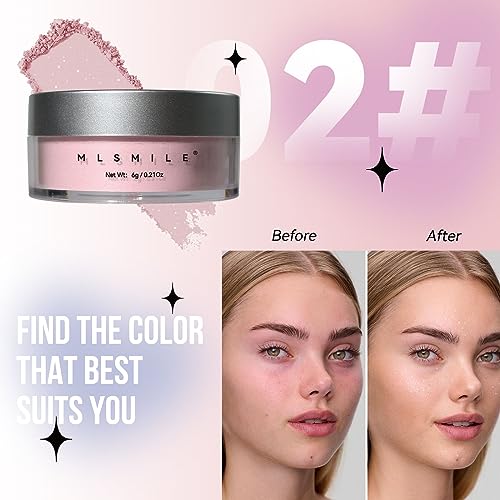 Pink Translucent Setting Powder, Shimmer Setting Powder Waterproof Oil Control Tone-up Face Powder Highlighter Makeup Finishing Long-Lasting Loose Shimmer Powder for All Skin Types