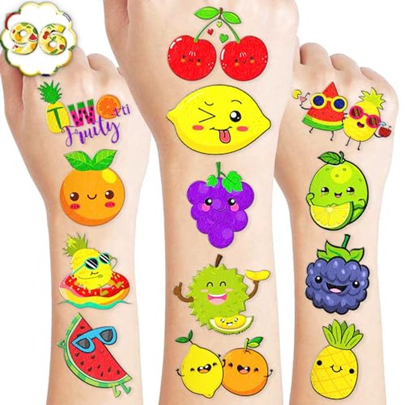 100 PCS Yellow Lemon Birthday Party Decorations Supplies Favors Lemonade Pink Small Lemon Summer Spring Fruit Decor Stickers Temporary Tattoos For Girls Boys Gift School Prizes Rewards (Fruit)