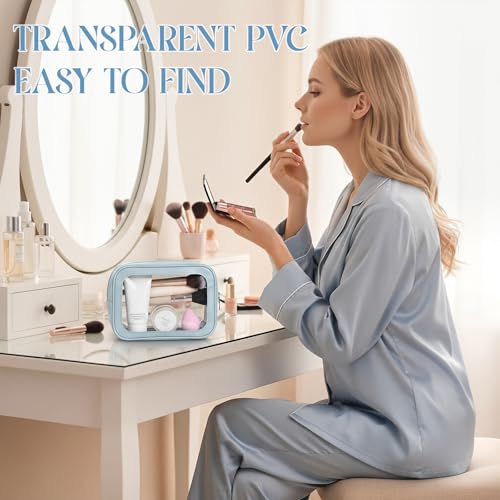 Blue 10 Pack Waterproof Clear Travel Makeup Bags TSA Approved Toiletry Organizer