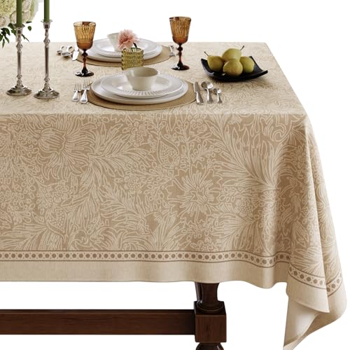 Acanthus Designer Linen Rectangular Tablecloth 63x106 Inches - Vintage Floral