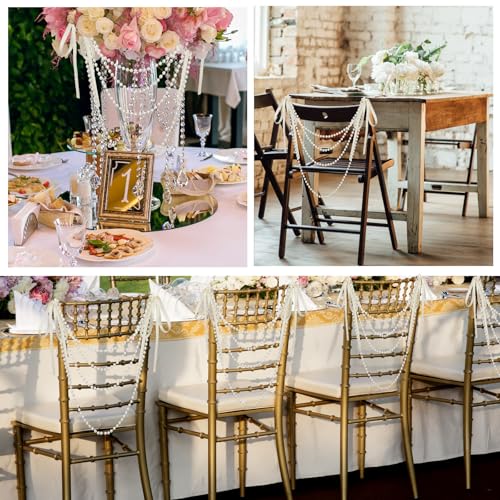 64 Pcs Ivory Pearl Chair Sashes with Bows – Wedding Garland Décor Set