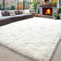 Cream White Fluffy Area Rug 9x12 ft for Living Room & Bedroom - Super Soft Shag with Non-Slip Base