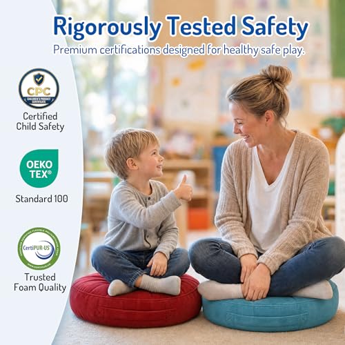 Degrees of Comfort 15-Inch Round Kids Floor Cushions - Pack of 8, Portable Classroom Seating