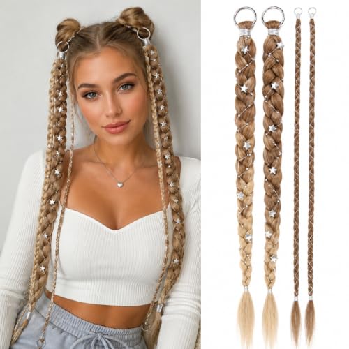 Highlight Brown Boho Braiding Hair Ponytail Extension with Star Beads - One Set