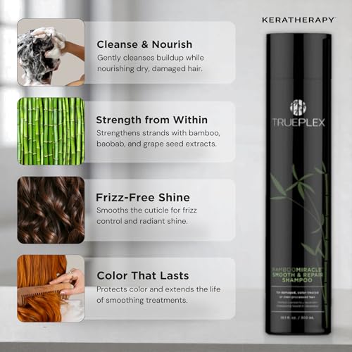 Trueplex Bamboo Miracle Smooth & Repair Shampoo 12 fl oz (Pack of 1) – Vegan, Sulfate-Free, Damaged & Frizzy Hair