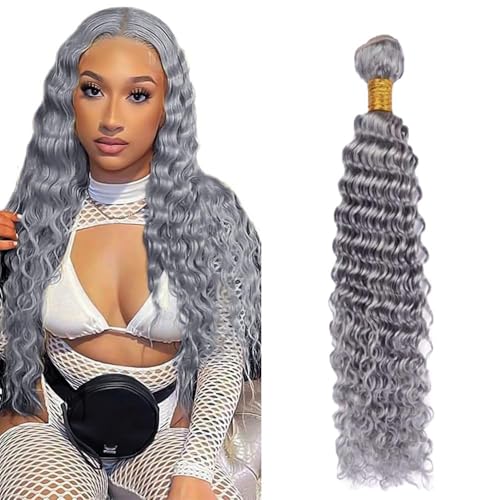 Grey Deep Wave Human Hair Bundle 26 Inch Brazilian Virgin Hair for Sew-In & Wigs - Sliver Grey Variation 26 / #Sliver Grey-D