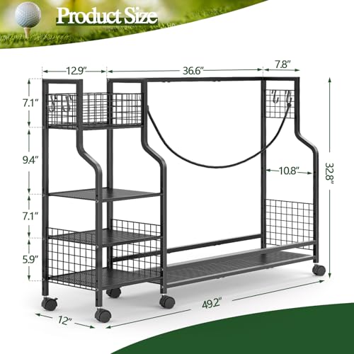 Golf Bag Storage Rack with Wheels for Garage - Holds 3 Bags, Organizer Stand - Black - Variation of 3 Bags