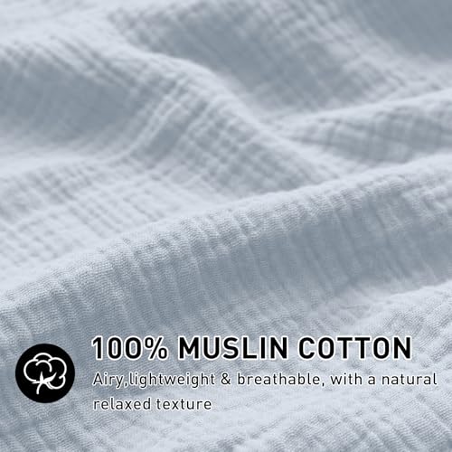 EMME King Blue Muslin Cotton Duvet Cover Set - Linen-Like, 104 x 90 inches