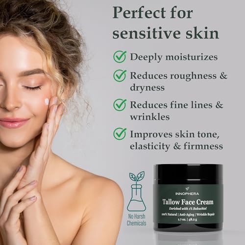 Whipped Beef Tallow Face Cream with Bakuchiol - Natural Anti-Aging Moisturizer for Sensitive Skin 1.7 oz
