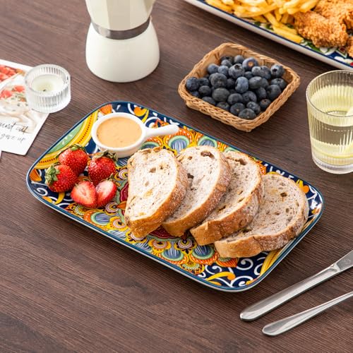 Colorful Serving Platters Set of 3 - Rectangular Ceramic Trays for Dining