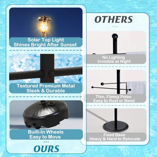 Large Outdoor Pool Towel Rack with Lights & Wheels - Stable & Adjustable