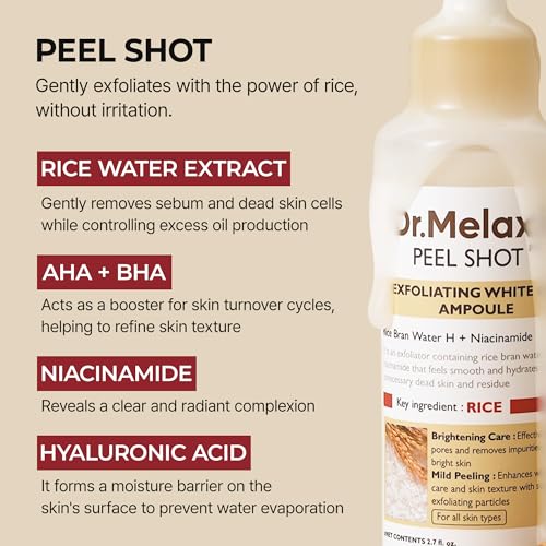 Dr.Melaxin Body & Face Peel Shot Duo Glow Rice Peeling Ampoule Kojic Acid & Turmeric spray
