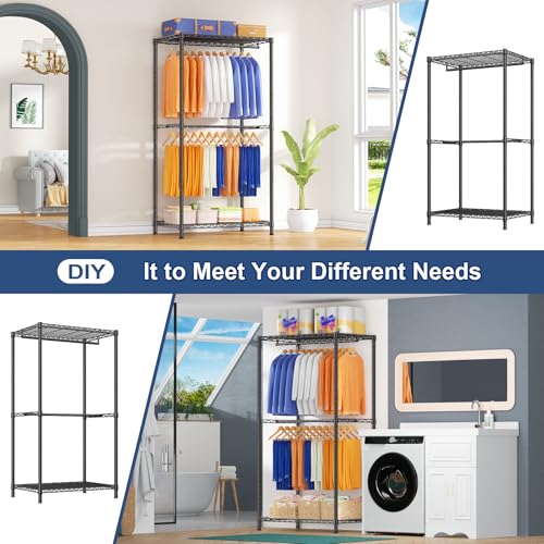 Ulif E12 Pro Heavy Duty Clothing Rack with Shelves - Black, 71" Wide