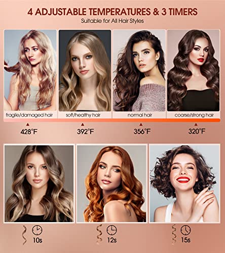 Automatic Hair Curling Iron with Large 1-Inch Barrel, 4 Heat Settings & Auto Shut-Off