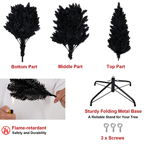 Wabolay 7ft Black Pencil Slim Christmas Tree - Unlit Narrow Xmas Tree
