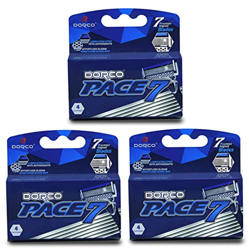 Dorco Pace 7 Razor Cartridges - 7 Blade Technology, No Handle, 12 Pack
