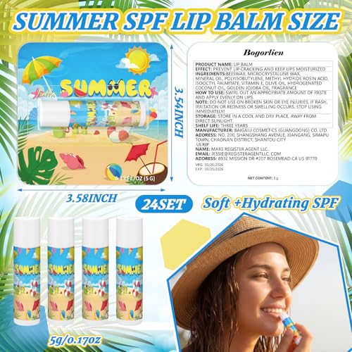 Demissle 24 Pack SPF 30 Lip Balm with Summer Beach Design - Bulk Party Favors