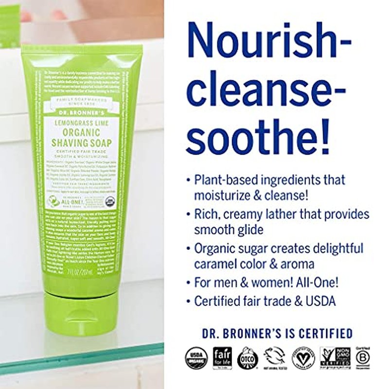 Dr Bronners, Shave Gel Lemongrasss Lime Organic, 7 Fl Oz