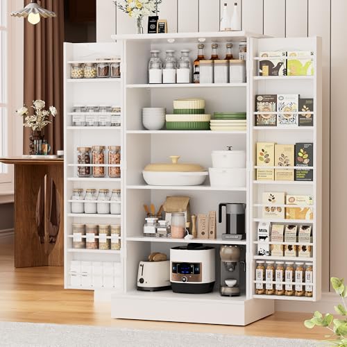 47-Inch Freestanding Kitchen Pantry Cabinet with Adjustable Shelves - Off White, 26"W x 16"D x 47"H