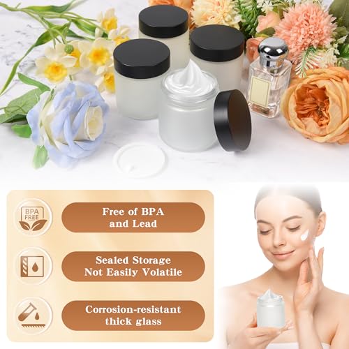 Frosted Glass Jars with Lids - 4 oz Airtight Cosmetic Containers, Bulk Storage, DIY Crafts, Clear Frosted, 24 Pack