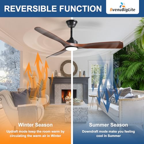 Walnut Color 52 Inch Outdoor Ceiling Fan with Light and Remote Control