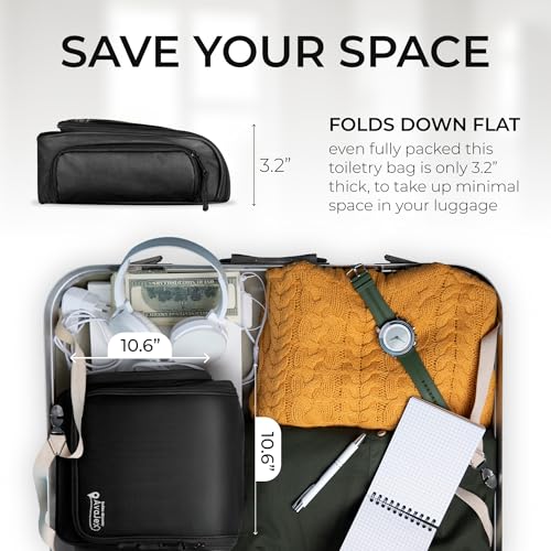 AvaJex Large Waterproof Travel Toiletry Bag Black - 15 Compartments, Hanging Organizer