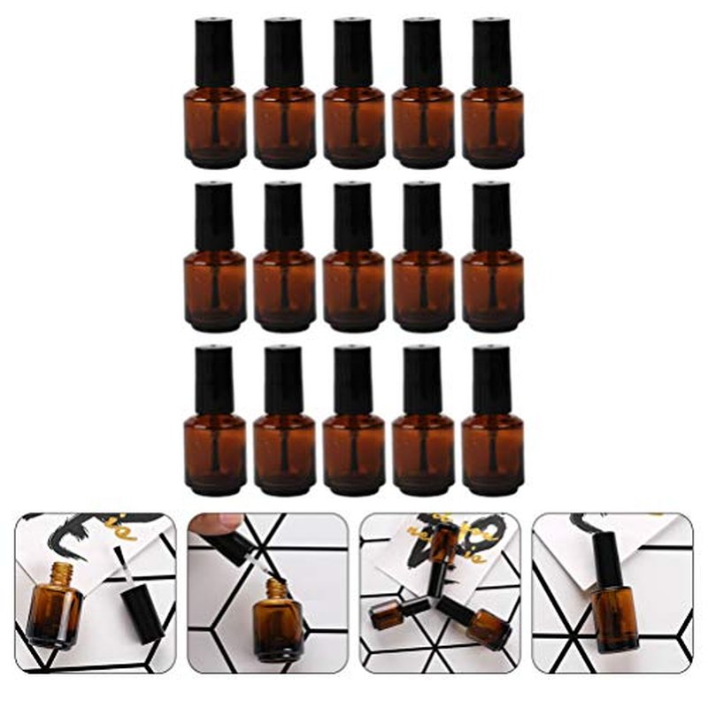 Beaupretty 15Pcs Empty Nail Polish Bottles Glass Cylindrical Vials with Brush Cap 7Ml Refillable Cosmetic Containers for Diy Nail Polish Mixing and Storage