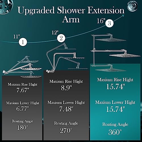 Chrome 12-Inch Rain Shower Head Combo with Handheld & 16-Inch Extension Arm