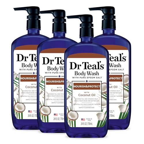 Dr Teal's Epsom Salt Body Wash with Coconut Oil & Aloe, 24oz Pack of 4