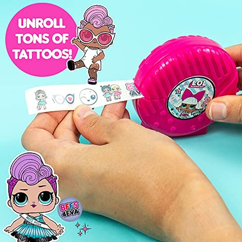L.O.L. Surprise! Tattoo Roll-Its by Horizon Group USA, LOL Surprise Tattoos for Kids, Unroll Over 1 ft. of Surprises, Includes Temporary Tattoos, Body Art Markers, Stencils, Glitter, Body Gems & More