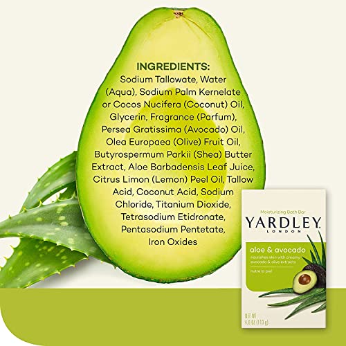 Yardley London Aloe and Avocado Naturally Moisturizing Bath Bar 4.0 oz (Pack of 6)