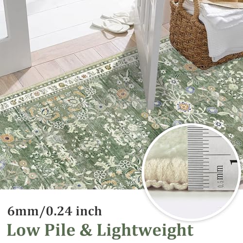 Sage Green Washable Floral Area Rug 8x10 for Living Room - Yamaziot