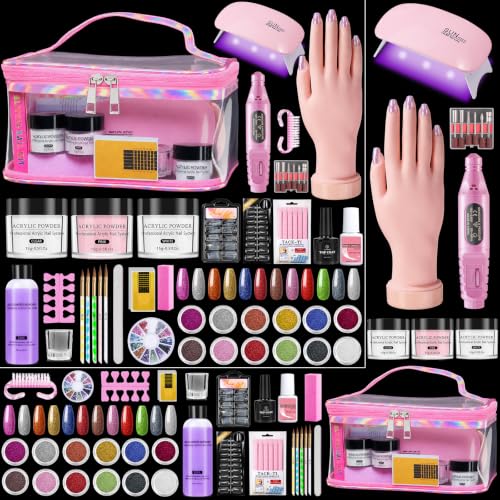 Pink Nail Kit for Beginners with Practice Hand & Storage Gift Bag
