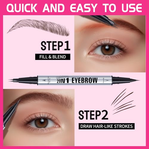 Eyebrow Pen Waterproof Eyebrow Pencil, 2025 New Upgraded Eye-brow Pencil 2-in-1 Dual-Ended Microblading, with 2 Tip,Eye Brow Pen for Natural Hair-Like Brows, Last All-Day, Brown