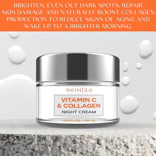 Vitamin C & Collagen Face Moisturizer ? Hydrating Anti Aging Night Cream For Uneven & Dry Skin, Firms & Smooths Fine Lines ? Dermatologist Tested, Korean Skin Care, Clean Beauty ? 1.69 Fl Oz