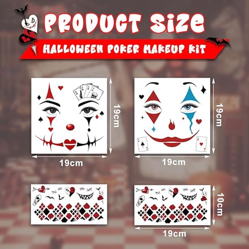 4¡¿ Clown Face Tattoo, Halloween Temporary Tattoos Clown Makeup Joker Tattoos,Halloween Face Tattoos Joker tattoo Temporary for Horror Party Decor Role Playing (4Pcs clown face tattoo)
