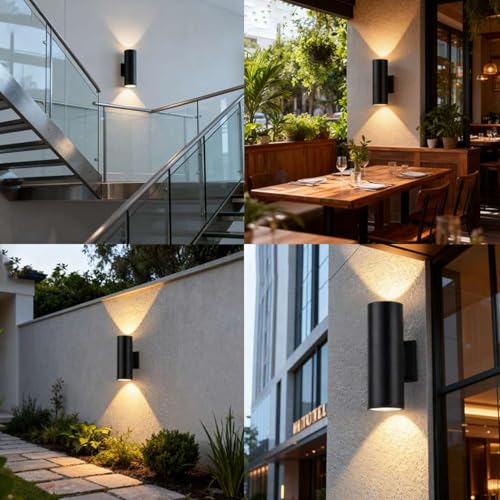 4-Pack 14-Inch Waterproof Outdoor Wall Light Fixtures - Modern Matte Black Porch Lights with Cylindrical Aluminum Body