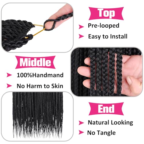 Unionbeauty 8 Packs 24 Inch Pre-Looped Box Braids Crochet Hair Natural Look