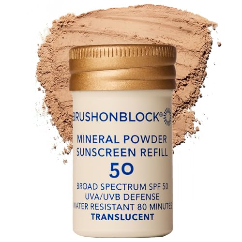 Brush On Block Mineral Sunscreen Powder Refill, Natural Broad-Spectrum SPF 50, Safe for Sensitive Skin, UVA UVB Face Protection, Reef Friendly (Translucent - Refill)