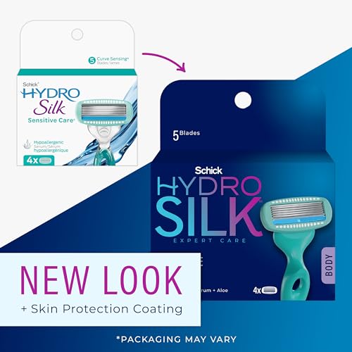 Schick Hydro Silk Trimstyle Bikini Razors with Trimmer |5 Blade for Women, Hair Removal | 1 Handle & 3 Razor Blade Refills & Moisturizing Razor Blade Refills for Women with Shower Hanger, 4 Count