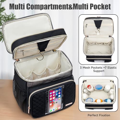 Tealari Large Water-Resistant Toiletry Bag for Women Men - Black, Hanging Travel Organizer with Transparent Phone Pocket