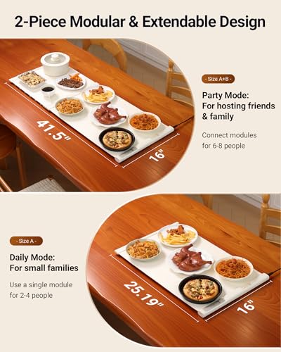 Beige 42x16 Inch Extendable Food Warming Mat with Adjustable Temperature - Gracenal