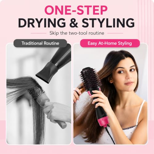 CHERRYSUN Kd313 4-in-1 Ionic Hot Air Brush for Smooth Blowouts - Oval Barrel