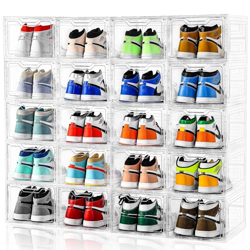 10 Pack Large Clear Plastic Shoe Boxes with Lids - Stackable Shoe Storage Organizer for Sneakers up to US Size 13 - Variation: Fit Size 13 / Clear